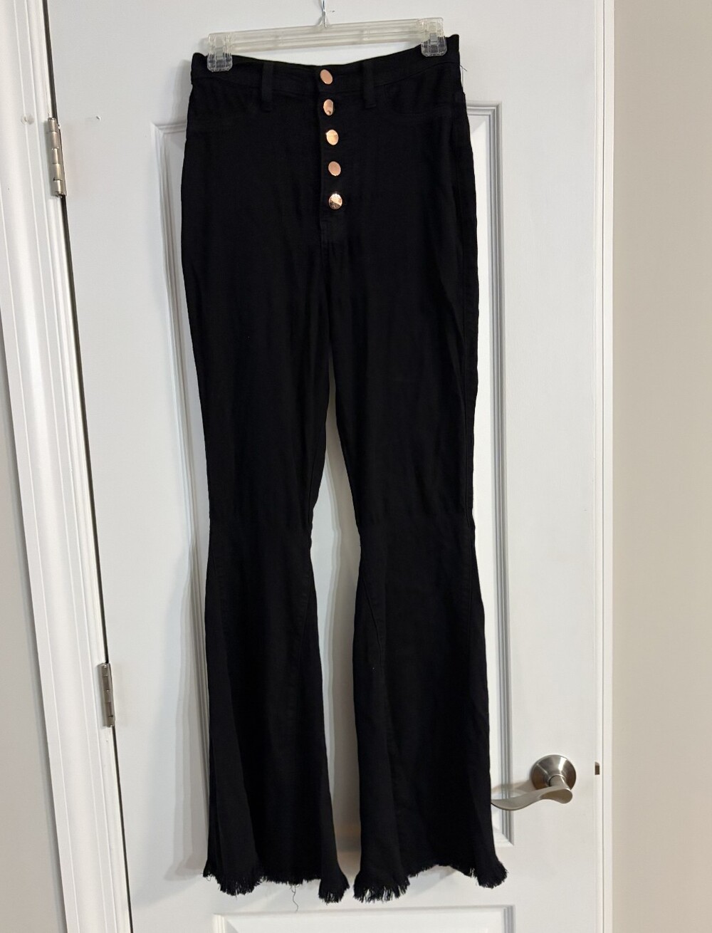 Black Button-Front Flare Jeans